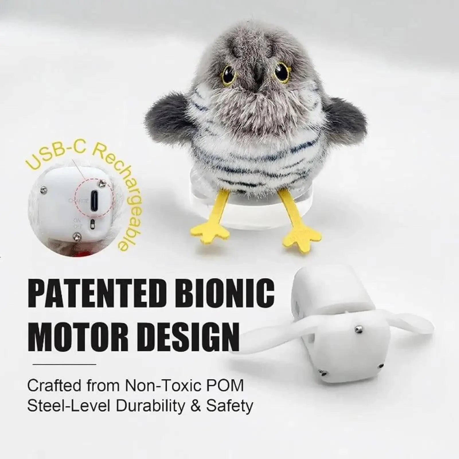 Interactive Flapping Chirping Bird Cat Toy USB Rechargeable Touch Claw Activated Soft Plush Material for Kitten Indoor Hunting